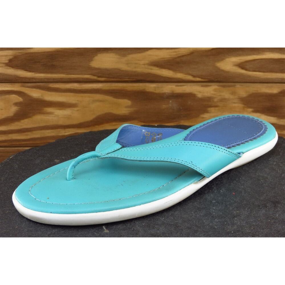 Lands' End Sz 7 M Blue Flip Flop Leather Women Sandals 2970
